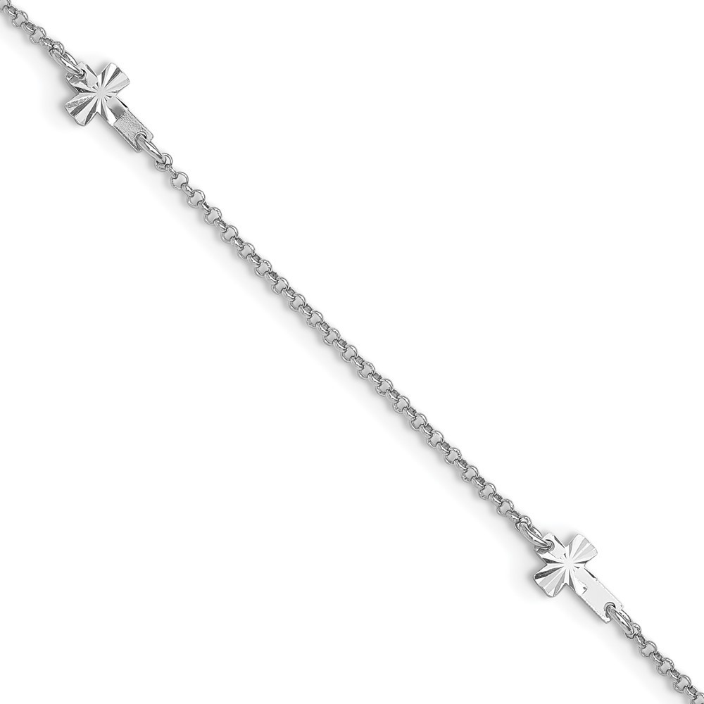 925 Sterling Silver Diamond-cut Cross Charm s 9" + 1" Ext. Fine Jewelry Anklet